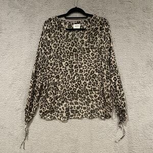 Swildens Blouse Womens 36 Leopard Print Brown Sheer Long Sleeve Tie Cuff Viscose